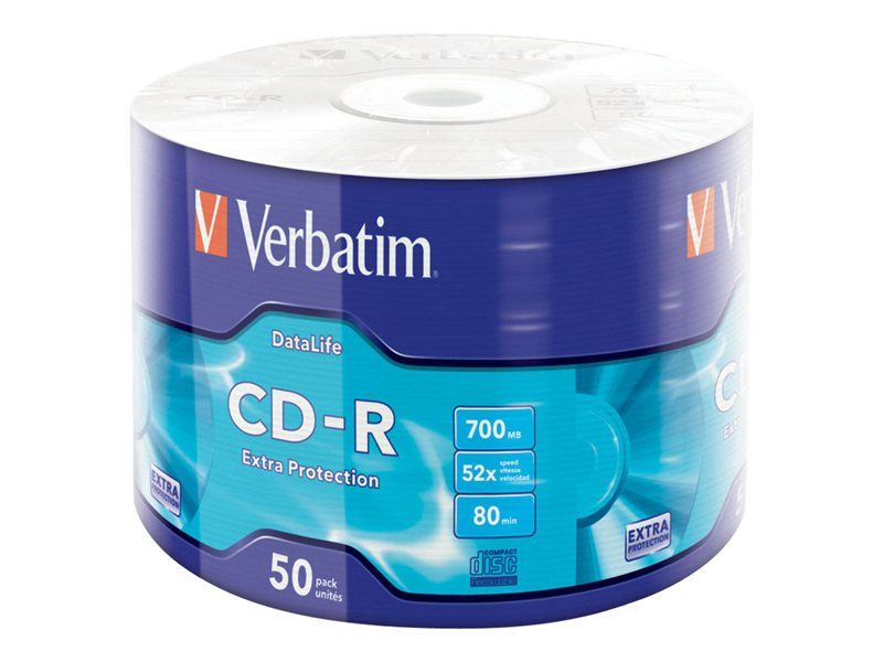 Verbatim 50x CD-R DataLife Protección Extra - 700 MB (80 min) velocidad 52x - plateado - estuche de 50