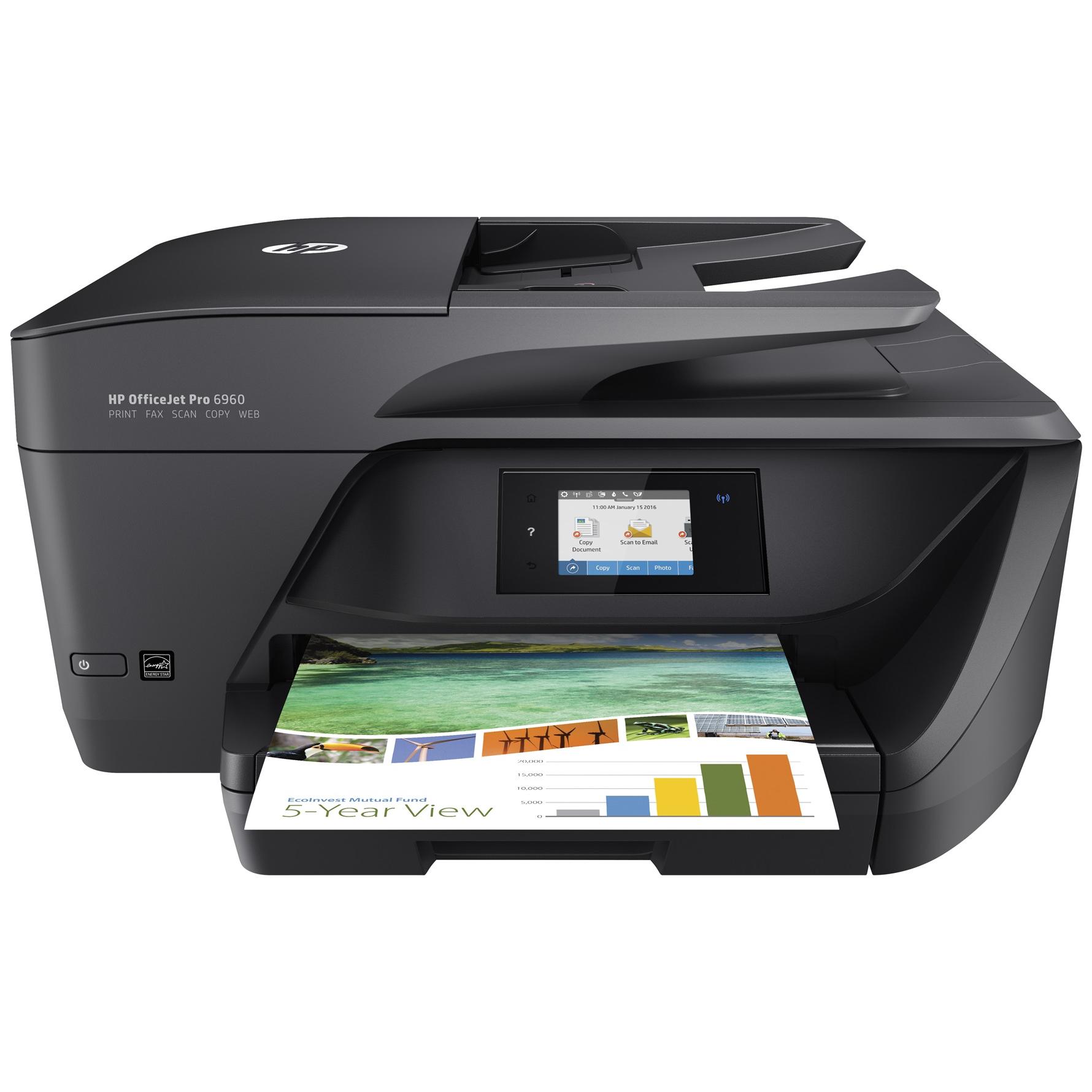 HP Officejet Pro 6960 All-in-One - Color Printer - Inkjet - A4/Legal Support - Up to 30 ppm (Copy/Print) - 225 Sheets - 33.6 Kbits/s - USB 2.0, LAN, Wi-Fi(n)