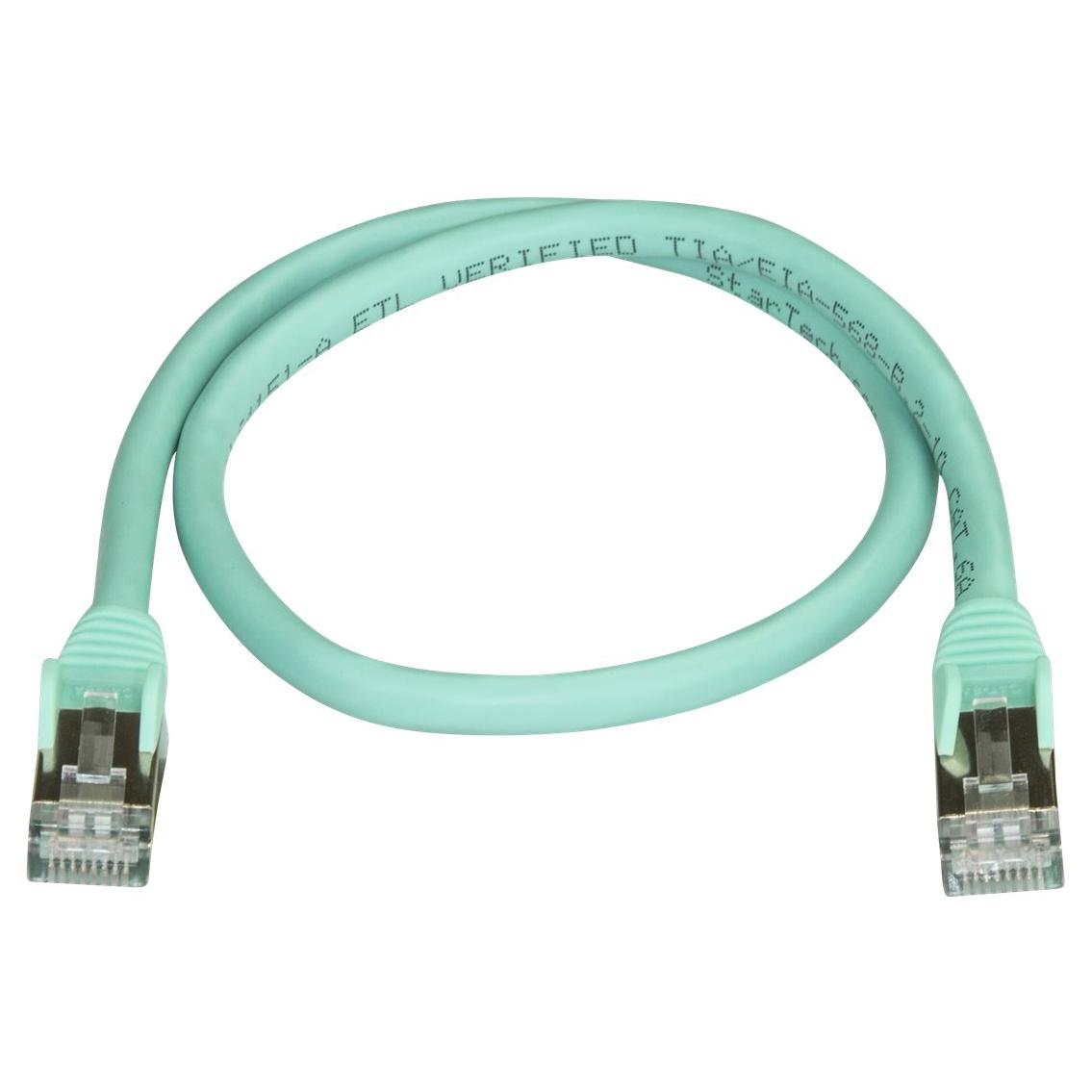 StarTech 50cm CAT6A Ethernet Cable, Shielded PoE Patch Cord, Aqua