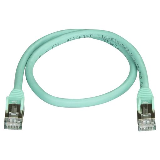 StarTech 50cm CAT6A Ethernet Cable, Shielded PoE Patch Cord, Aqua