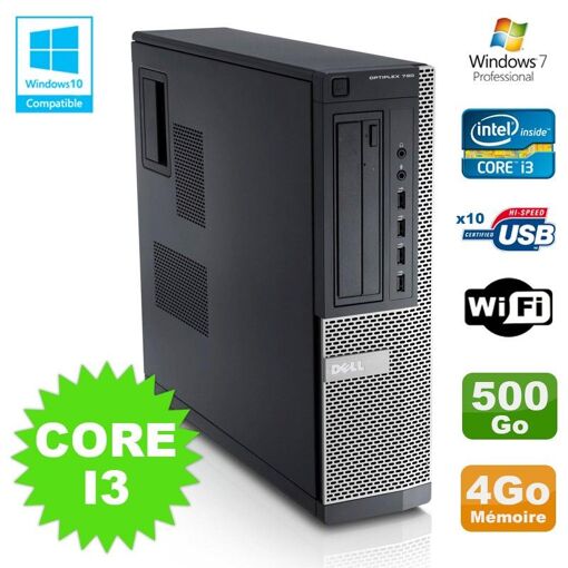 Ordinateur de bureau Dell Optiplex 790 DT - Processeur Intel Core i3-2120, 4 Go de RAM, disque dur de 500 Go, lecteur DVD, Wi-Fi, Windows 7