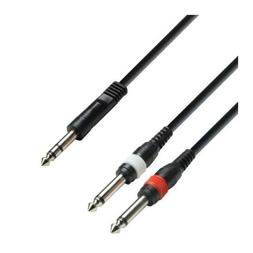 Cable de audio Adam Hall K3YVPP0100 - 6,35 mm estéreo a 2x mono 6,35 mm - 1 metro