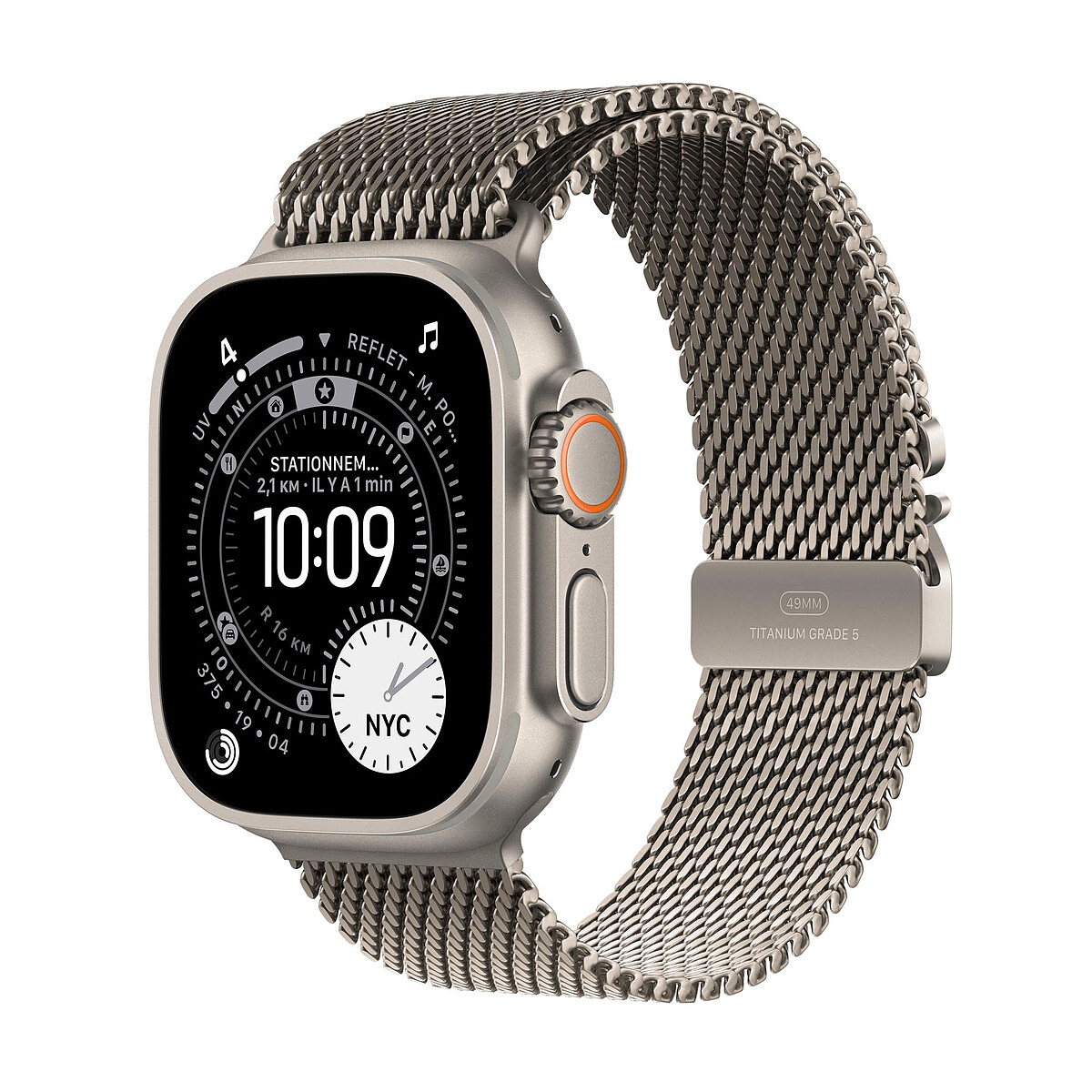 Apple Watch Ultra 3 GPS + Cellular 49 mm Titane Naturel Bracelet Milanais en Titane Naturel S