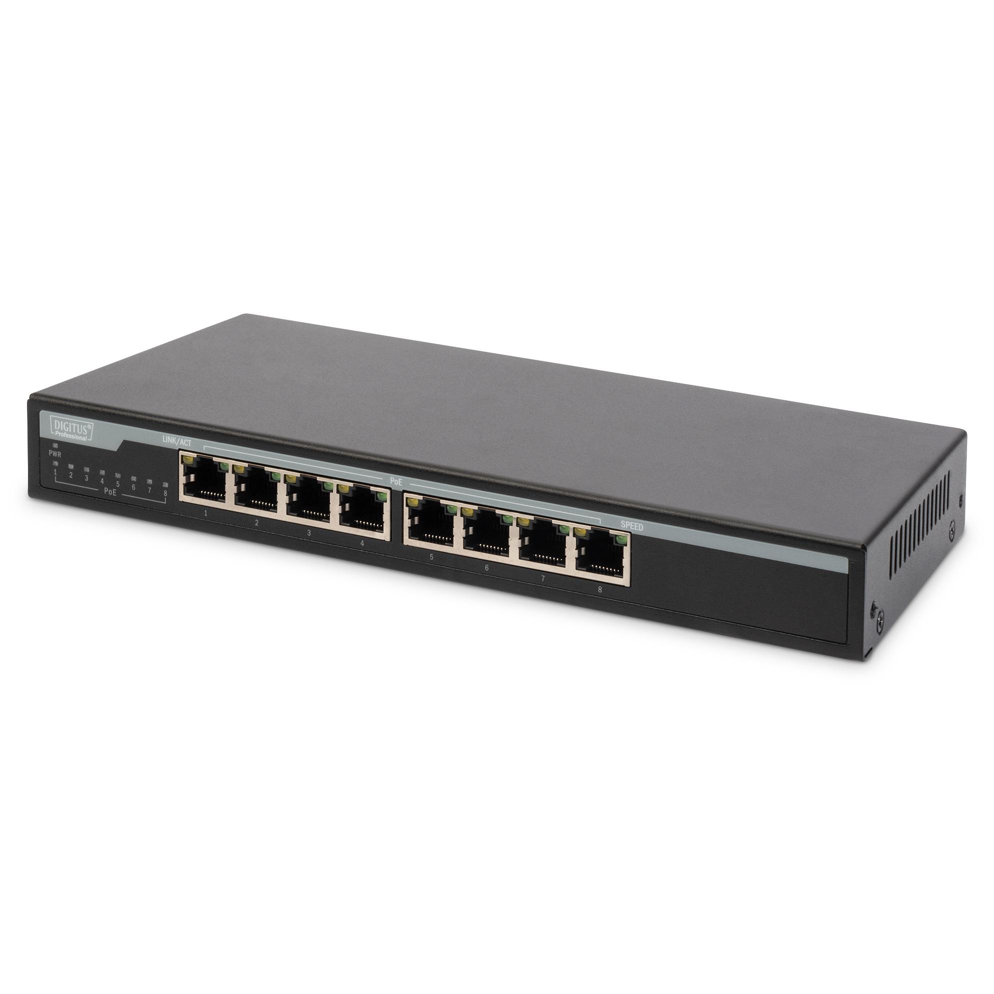 Digitus Desktop PoE Gigabit Switch 10/100/1000 Mbit/s, 8 Ports