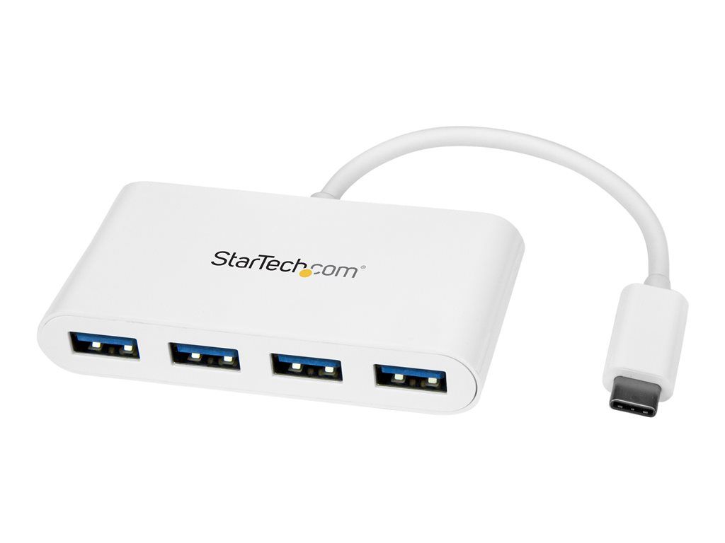 Hub StarTech.com USB-C - Concentrador USB 3.0 compacto de 4 puertos con adaptador USB-C a 4x USB-A - Alimentado por bus - Blanco (HB30C4ABW)