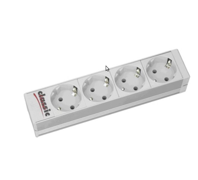 PDU básico Bachmann con interruptor - Montaje en rack - 230V CA - 4 conectores de salida - 1U - 10" - Cable de 2 m - Plata, Gris claro