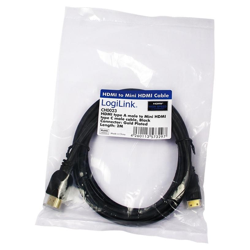 LogiLink HDMI Cable 2m Type A to C Black