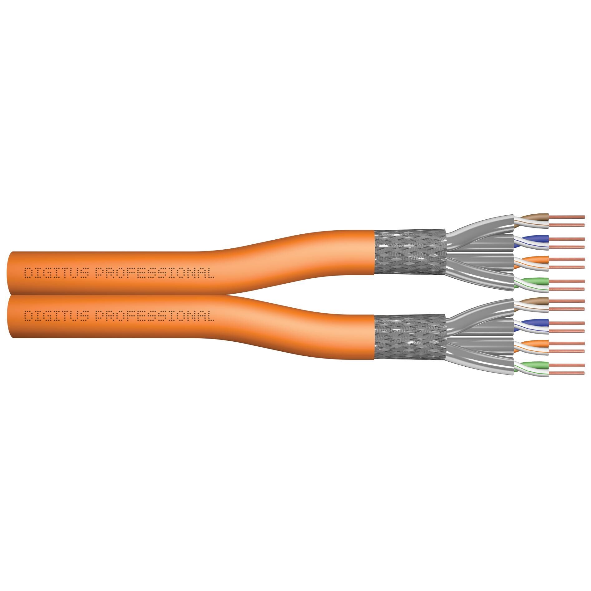 Câble Digitus Professionnel - Paire torsadée non blindée - SFTP, PiMF - Cat 7 - IEEE 802.5/IEEE 802.3 - Sans halogène, montable en colonne, solide - Orange, RAL 2000
