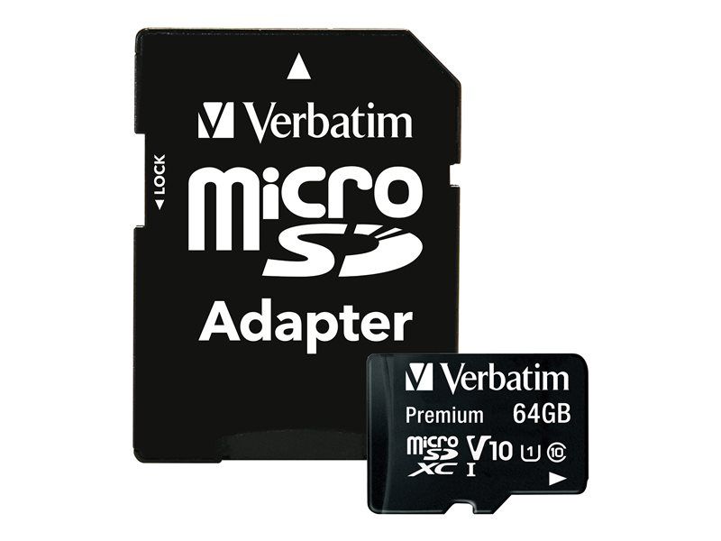 Tarjeta de memoria Verbatim Premium microSDXC - 64 GB, Clase 10 (incluye adaptador SD)