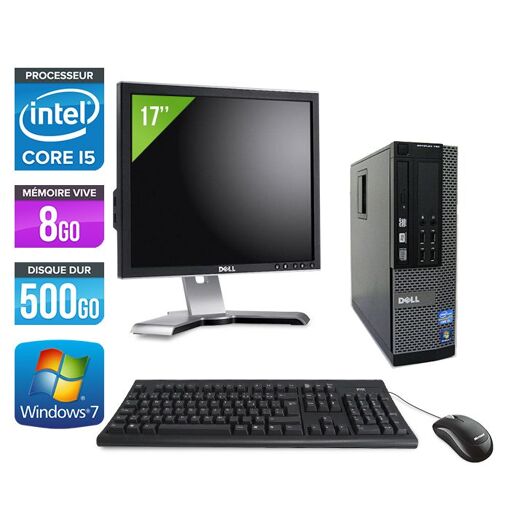 Ordinateur de bureau Dell Optiplex 790 SFF + Écran 17'' - Processeur Intel Core i5-2400 / 3,10 GHz - 8 Go RAM - Disque dur 500 Go - Lecteur DVD - Gigabit Ethernet - Windows 7 Professionnel