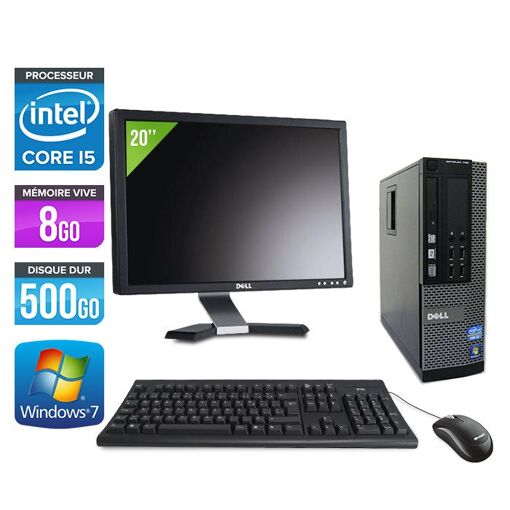 Dell Optiplex 790 SFF + Écran 20'' - Intel Core i5-2400 / 3,10 GHz - 8 Go RAM - Disque dur 500 Go - Lecteur DVD - Ethernet Gigabit - Windows 7 Professionnel