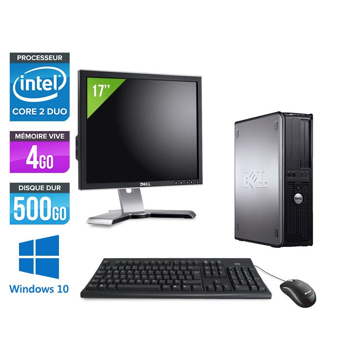 Dell Optiplex 780 Desktop PC + 17'' Monitor - Intel Core 2 Duo E7500 / 2.93 GHz - 4GB RAM - 500GB HDD - DVD - Gigabit Ethernet - Windows 10 Pro