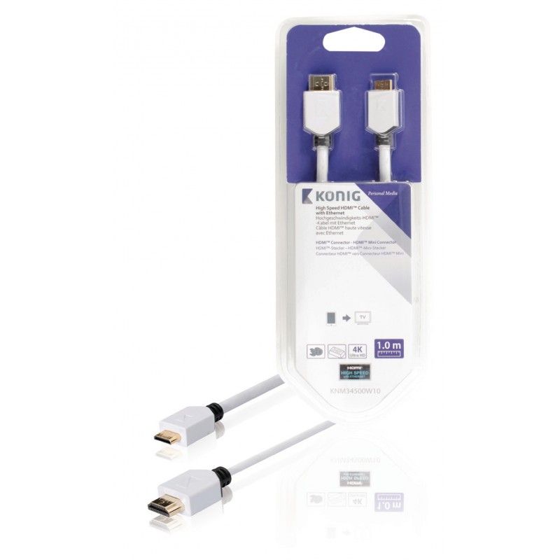 König HDMI Cable with Ethernet - 1m, White, 4K Support
