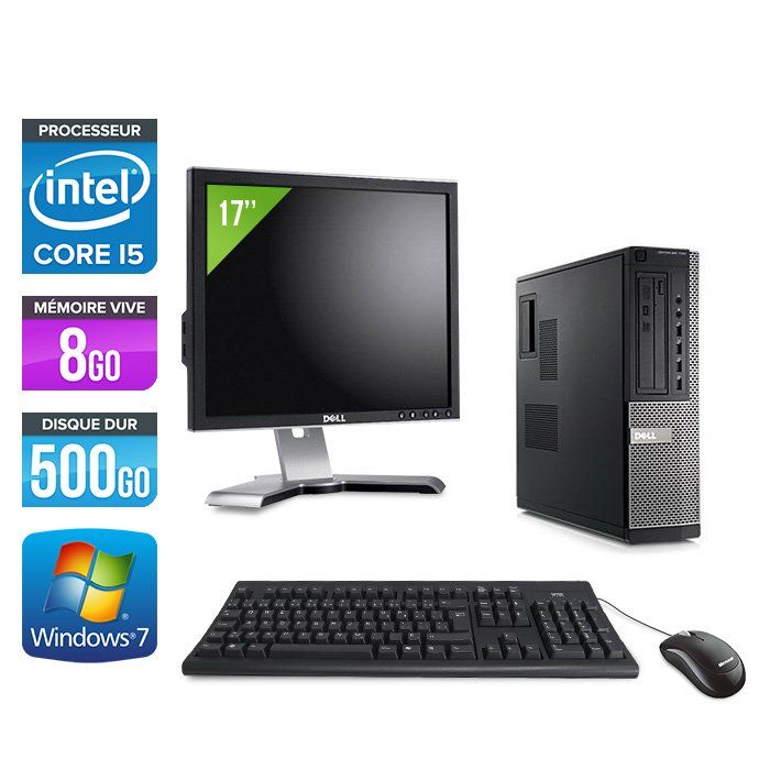 Ordinateur de bureau Dell Optiplex 790 + Écran 17 pouces - Processeur Intel Core i5-2400 / 3,10 GHz - 8 Go de RAM - Disque dur 500 Go - Lecteur DVD - Ethernet Gigabit - Windows 7 Professionnel