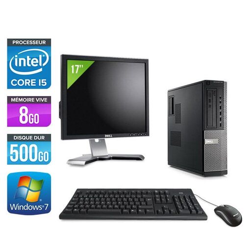 Ordinateur de bureau Dell Optiplex 790 + Écran 17 pouces - Processeur Intel Core i5-2400 / 3,10 GHz - 8 Go de RAM - Disque dur 500 Go - Lecteur DVD - Ethernet Gigabit - Windows 7 Professionnel