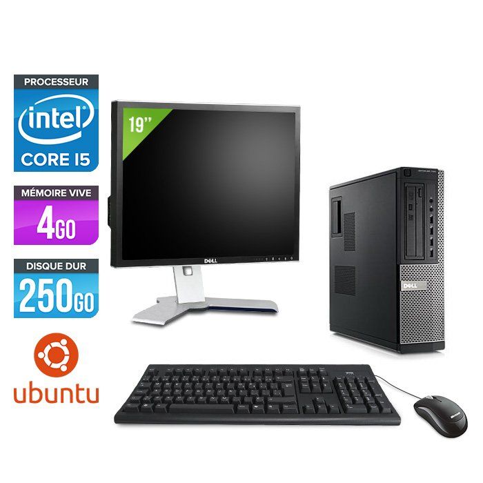 Ordinateur de bureau Dell Optiplex 790 + Écran 19' - Processeur Intel Core i5-2400 / 3,10 Ghz - 4 Go RAM - Disque dur 250 Go - Lecteur DVD - Ethernet Gigabit - Ubuntu/Linux