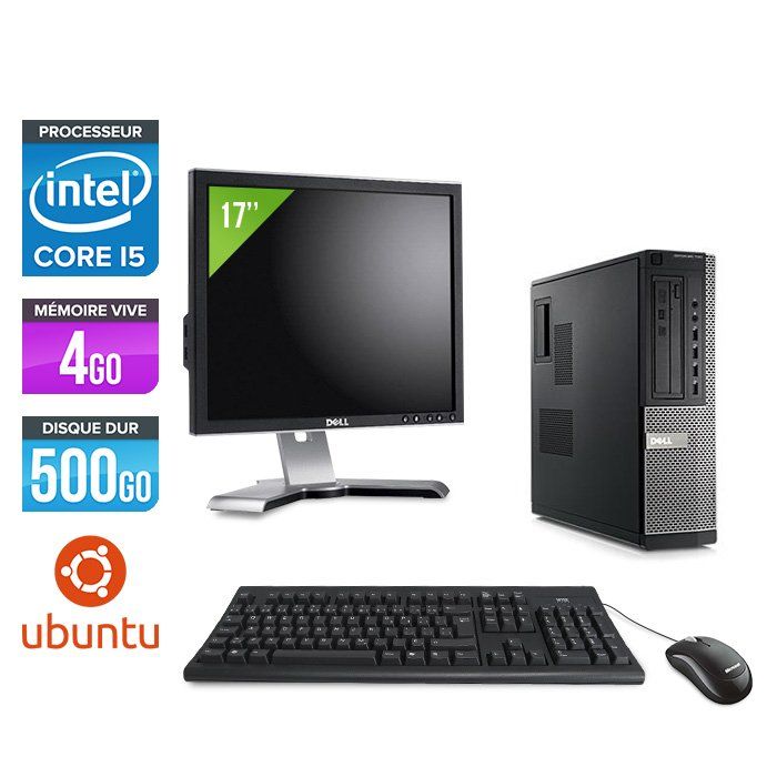 Ordinateur de bureau Dell Optiplex 790 + Écran 17'' - Processeur Intel Core i5-2400 / 3,10 GHz - 4 Go RAM - Disque dur 500 Go - Lecteur DVD - Ethernet Gigabit - Ubuntu/Linux