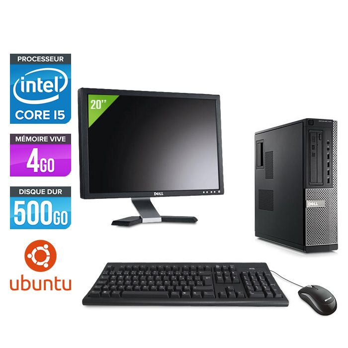 Dell Optiplex 790 Desktop + 20'' Monitor - Intel Core i5-2400 / 3.10 GHz - 4GB RAM - 500GB HDD - DVD - Gigabit Ethernet - Ubuntu/Linux