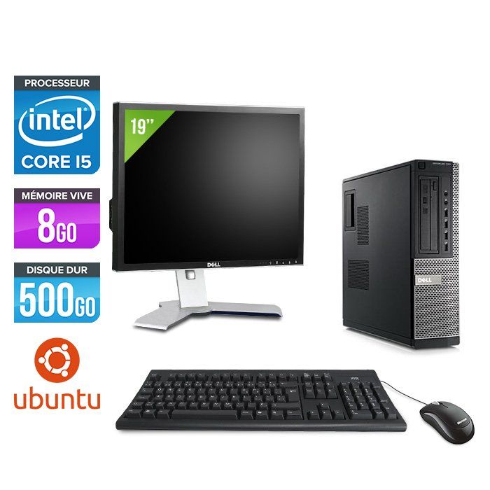 Ordinateur de bureau Dell Optiplex 790 + Écran 19 '' - Processeur Intel Core i5-2400 / 3,10 GHz - 8 Go de RAM - Disque dur 500 Go - Lecteur DVD - Ethernet Gigabit - Ubuntu/Linux