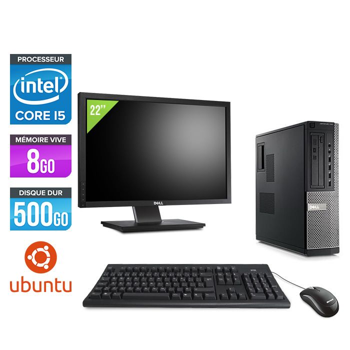 Ordinateur de bureau Dell Optiplex 790 + Écran 22 '' - Processeur Intel Core i5-2400 / 3,10 Ghz - 8 Go RAM - Disque dur 500 Go - Lecteur DVD - Ethernet Gigabit - Ubuntu/Linux