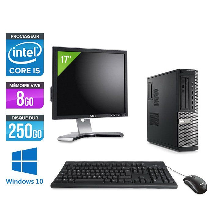 Dell Optiplex 790 Desktop PC + 17" Screen - Intel Core i5-2400 / 3.10 GHz - 8GB RAM - 250GB HDD - DVD - Gigabit Ethernet - Windows 10 Pro