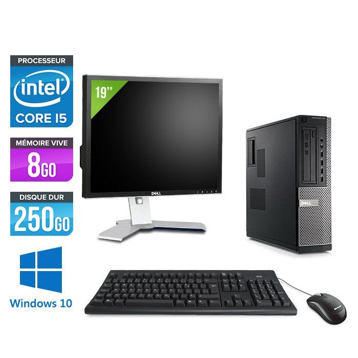 Dell Optiplex 790 Desktop PC + 19" Monitor - Intel Core i5-2400 / 3.10 GHz - 8GB RAM - 250GB HDD - DVD - Gigabit Ethernet - Windows 10 Pro
