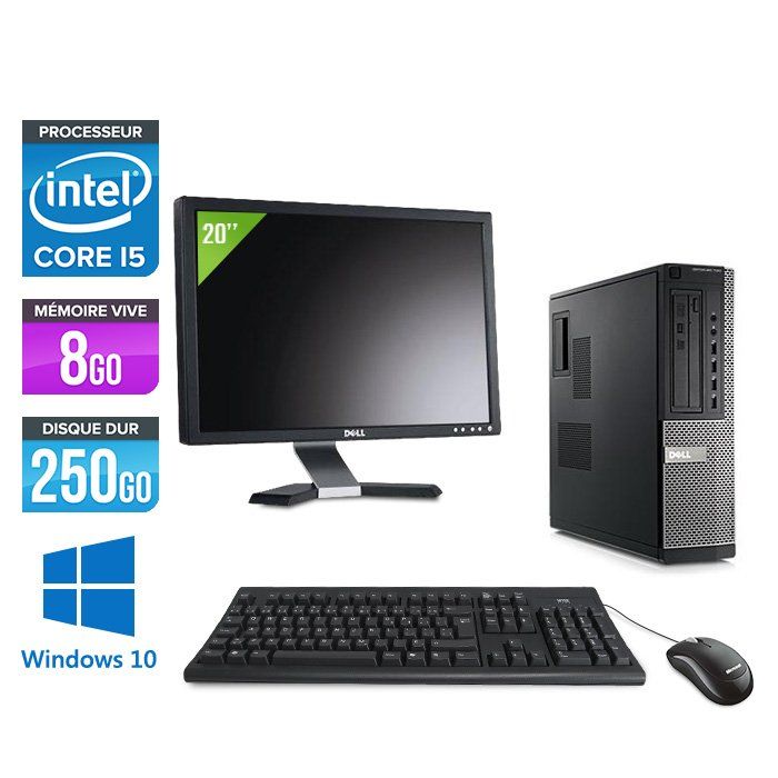 Dell Optiplex 790 Desktop + 20'' Monitor - Intel Core i5-2400 / 3.10 GHz - 8GB RAM - 250GB HDD - DVD - Gigabit Ethernet - Windows 10 Pro