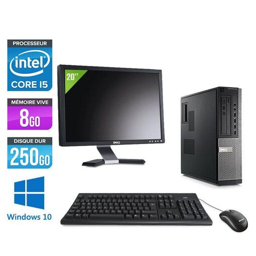 Ordinateur de bureau Dell Optiplex 790 + Écran 20'' - Processeur Intel Core i5-2400 / 3,10 GHz - 8 Go RAM - Disque dur 250 Go - Lecteur DVD - Ethernet Gigabit - Windows 10 Professionnel