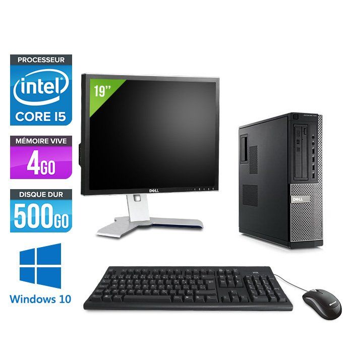 Dell Optiplex 790 Desktop PC + 19' Screen - Intel Core i5-2400 / 3.10 GHz - 4GB RAM - 500GB HDD - DVD - Gigabit Ethernet - Windows 10 Pro