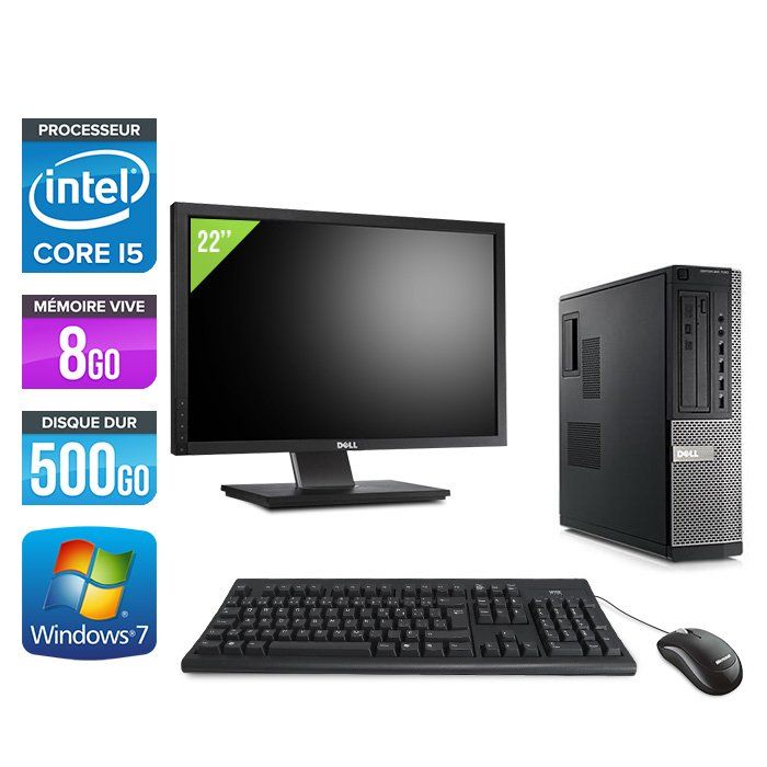 Dell Optiplex 790 Desktop PC + 22'' Monitor - Intel Core i5-2400 / 3.10 GHz - 8GB RAM - 500GB HDD - DVD Drive - Gigabit Ethernet - Windows 7 Professional