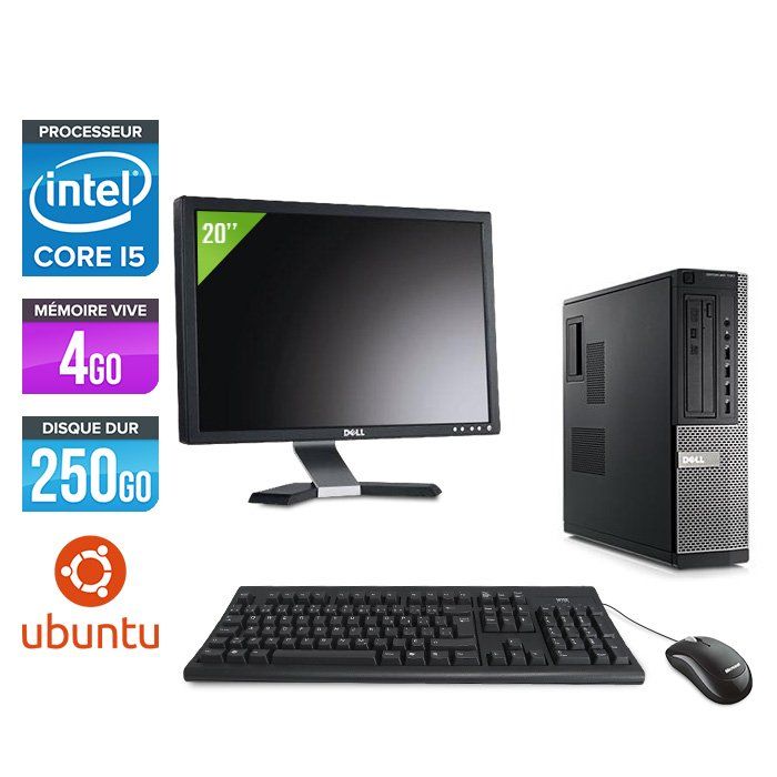 Dell Optiplex 790 Desktop PC + 20' Screen - Intel Core i5-2400 / 3.10GHz - 4GB RAM - 250GB HDD - DVD - Gigabit Ethernet - Ubuntu/Linux