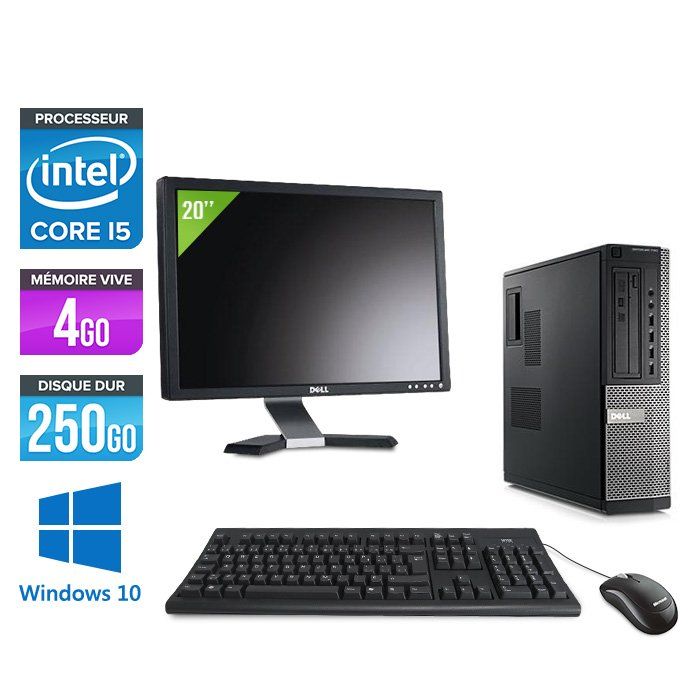 Dell Optiplex 790 Desktop PC + 20' Screen - Intel Core i5-2400 / 3.10GHz - 4GB RAM - 250GB HDD - DVD - Gigabit Ethernet - Windows 10 Pro
