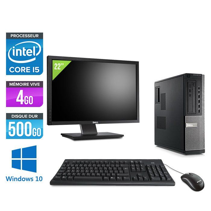 Dell Optiplex 790 Desktop PC + 22'' Monitor - Intel Core i5-2400 / 3.10 GHz - 4GB RAM - 500GB HDD - DVD - Gigabit Ethernet - Windows 10 Pro