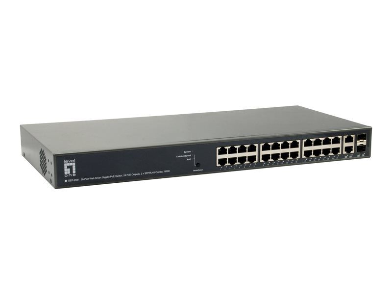 Digital Data Communications GEP-2651 - Smart Switch - 24 x 10/100/1000 PoE+ + 2x Combined SFP Gigabit - Rack Mountable - PoE+ (185W)
