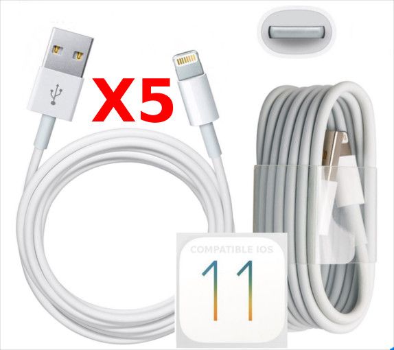 X5 USB Cable for iPhone 7/7 Plus/8/8 Plus/X - Pack of 5 - Black