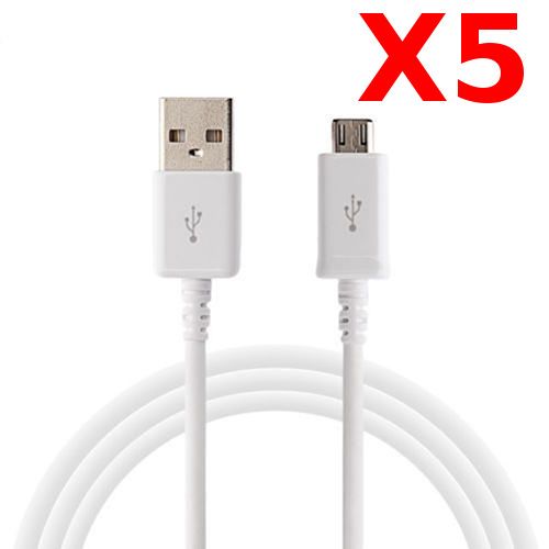 Câble X5 de synchronisation et de charge micro USB universel pour Samsung, Sony, Wiko, LG, Huawei - Emballage de 5 (Blanc)