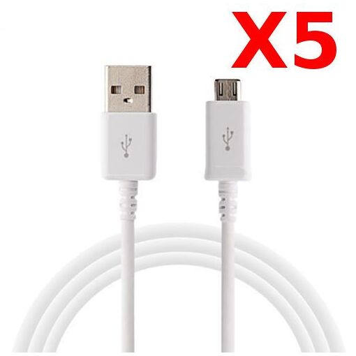 X5 Universal Micro USB Sync Charge Cable for Samsung, Sony, Wiko, LG, HUAWEI - Pack of 5 (White)