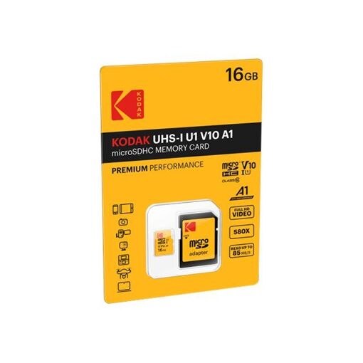 Kodak Flash Memory Card (microSDHC Adapter - SD Included) - 16GB - UHS-I U1 / Class10 - 580x - microSDHC UHS-I