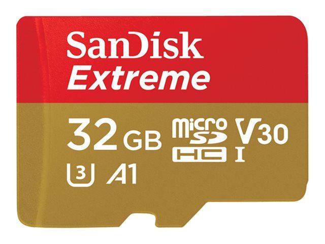 SanDisk Extreme Flash Memory Card (MicroSDHC Adapter - Included) - 32GB - A1 / Video Class V30 / UHS-I U3 - MicroSDHC UHS-I