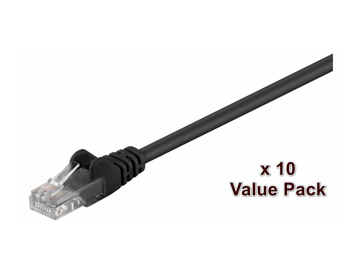 MicroConnect Network Cable - 10m, Cat 5e UTP, Molded and Locked RJ-45 Connectors (Black, Pack of 10)