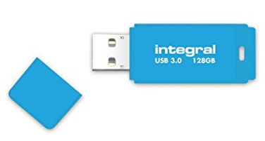 Integral Neon USB Flash Drive - 128GB - USB 3.0 - Neon Blue