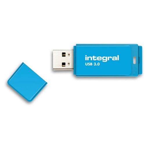Integral Neon USB Flash Drive - 128GB - USB 3.0 - Neon Blue
