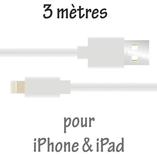Câble USB robuste Kabiloo de 3 mètres pour iPhone et iPad