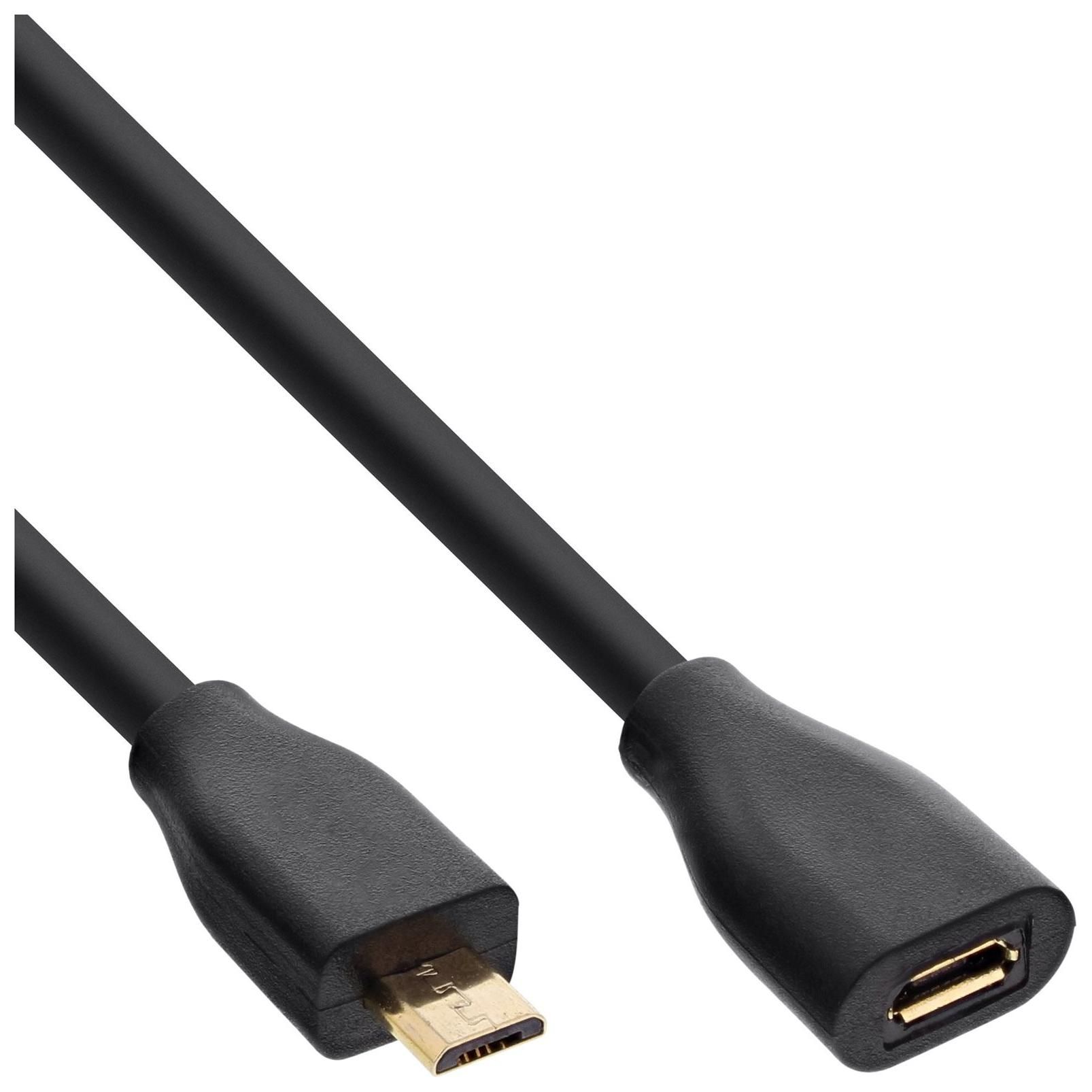 INTOS ELECTRONIC USB Extension Cable - Micro-USB Type B (M) to Micro-USB Type B (F) - USB 2.0 - 1.5m - Black