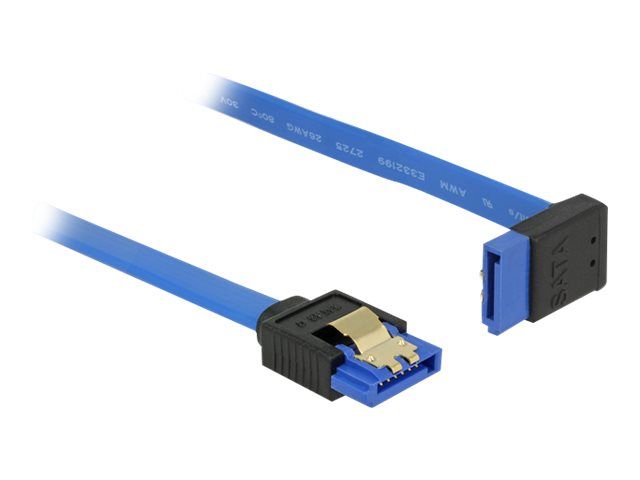 Delock SATA Cable - 30cm, Right Angle to Straight, Locked, Blue