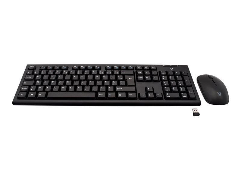 V7 Wireless Keyboard and Mouse Set - 2.4GHz, German, Black