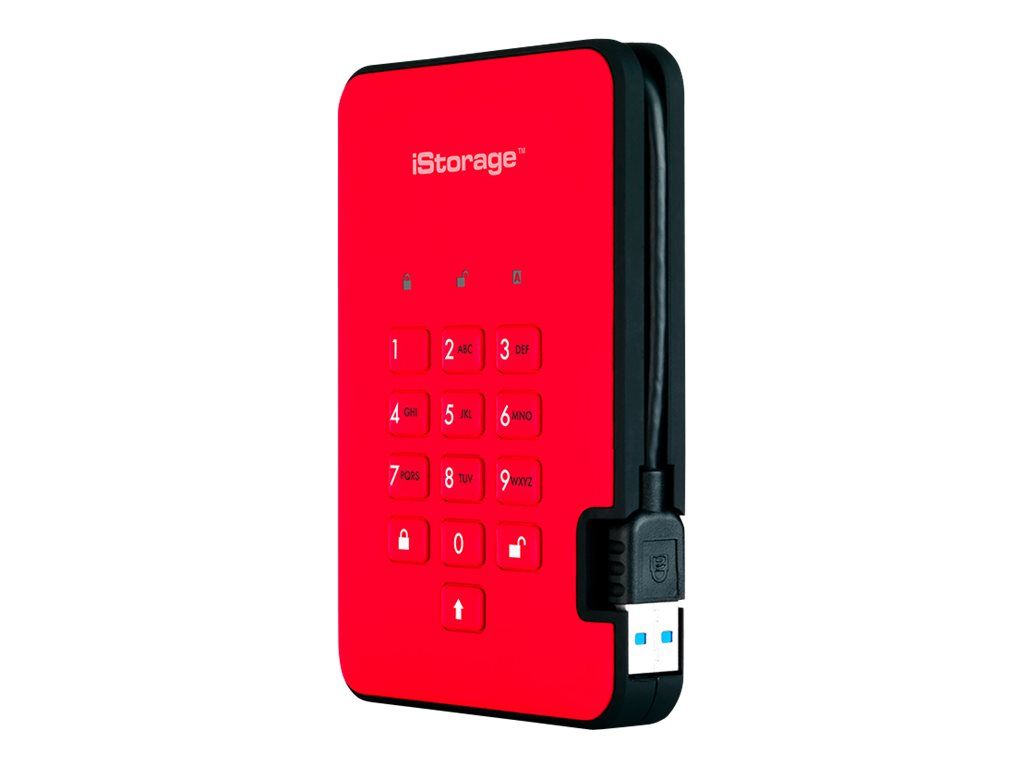 iStorage diskAshur² - 1TB Encrypted External Hard Drive - USB 3.1 Gen 1 - 5400 RPM - 8MB Buffer - AES 256-bit, FIPS 197 - Red Passion - TAA Compliant