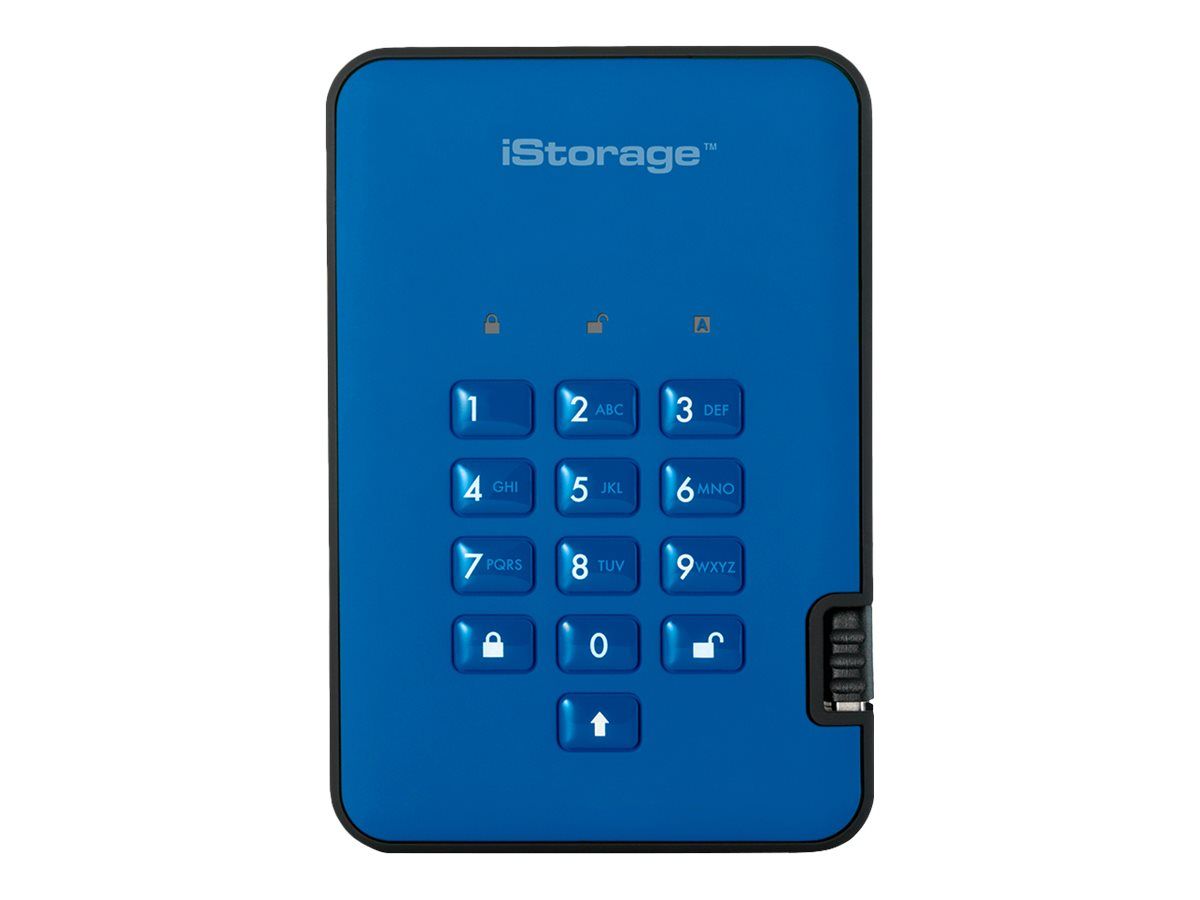 iStorage diskAshur² - 2TB Encrypted External Hard Drive - USB 3.1 Gen 1 - 5400 RPM - 8MB Buffer - AES 256-bit, FIPS 197 - Ocean Blue - TAA Compliant