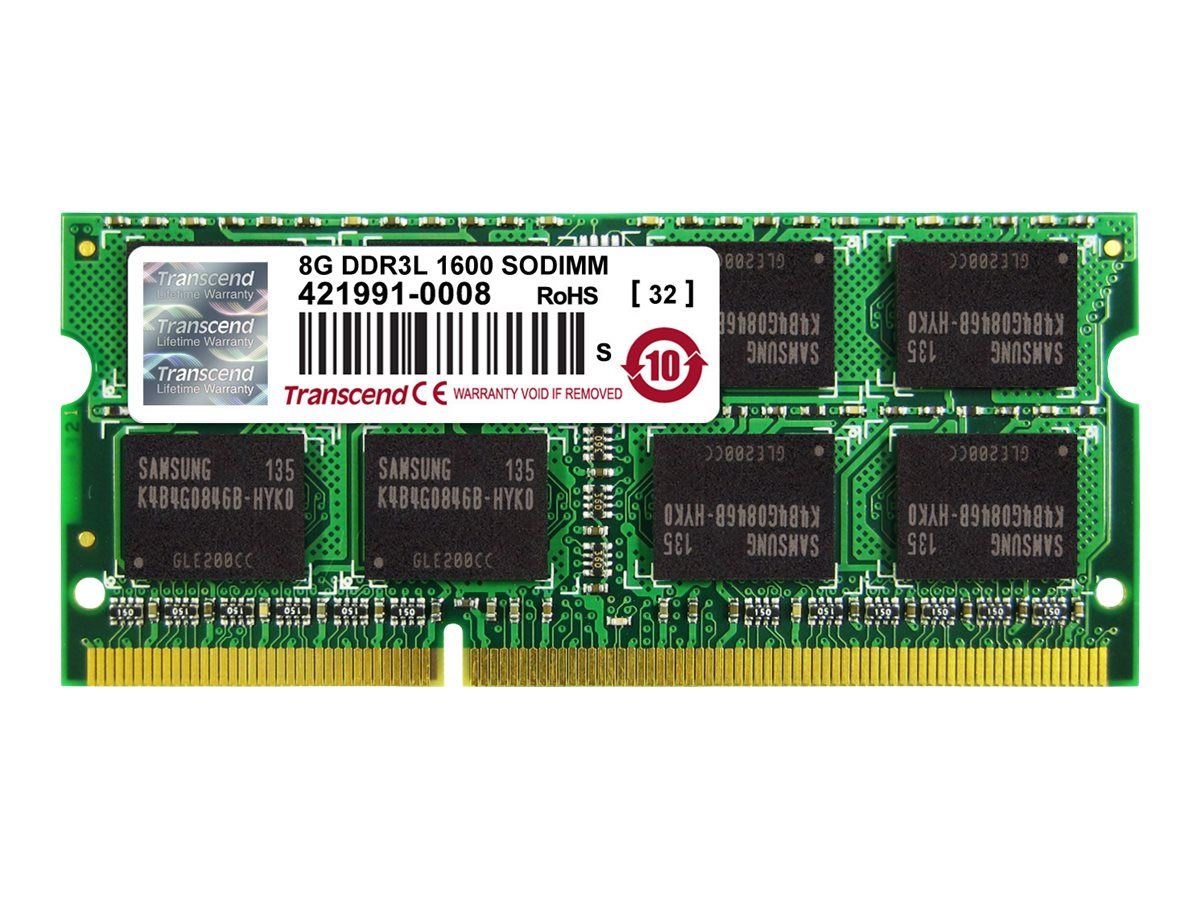 Módulo de memoria Transcend 8GB DDR3L (204 pines, 1600MHz, CL11, 1.35V, sin búfer, no ECC)