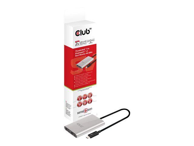 Club 3D SenseVision Thunderbolt 3 External Video Adapter - 2x DisplayPort, Brushed Aluminum